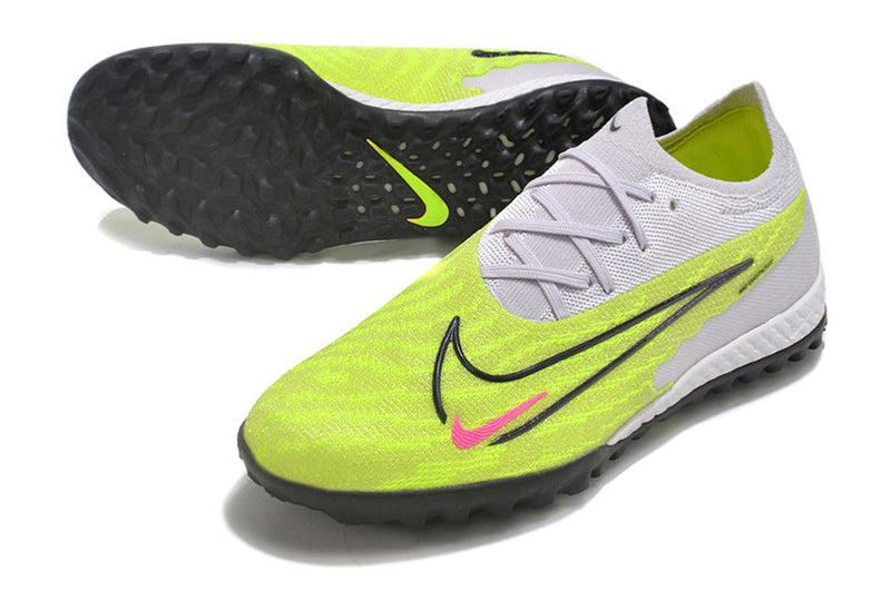 Chuteira Society Nike Phantom GX Elite TF Branca e Verde "Luminous Pack"