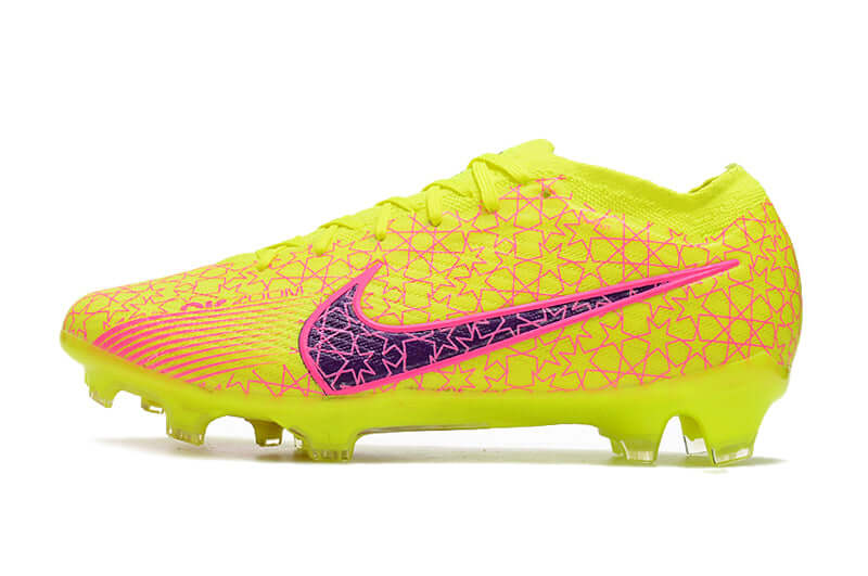 Chuteira Campo Nike Air Zoom Mercurial Vapor 15 Elite FG Amarela e Rosa "By You"