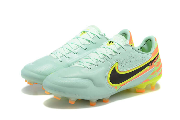 Chuteira Campo Nike Tiempo Legend 9 Elite FG Verde e Laranja "Bonded Pack"