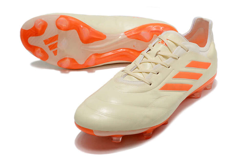 Chuteira Campo Adidas Copa Pure.1 FG Bege e Laranja "Heatspawn Pack"