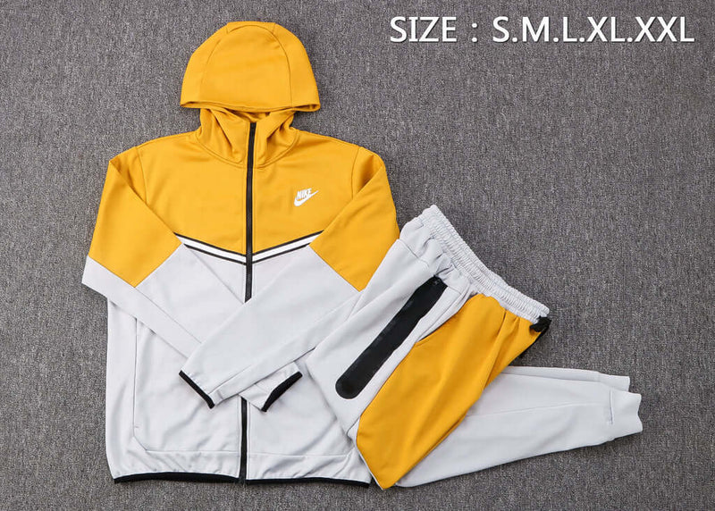 Conjunto de Moletom Nike Sportswear Tech Fleece com Touca Amarelo e Cinza