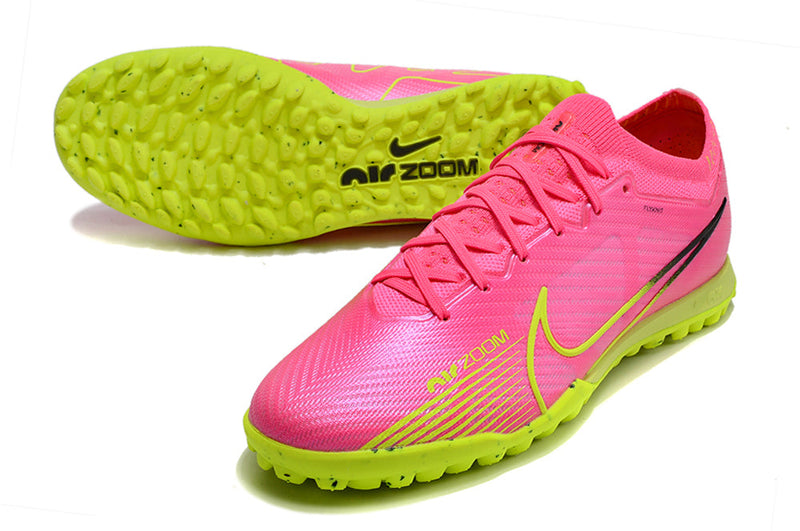 Chuteira Society Nike Air Zoom Mercurial Vapor 15 Elite TF Rosa e Verde "Luminous Pack"