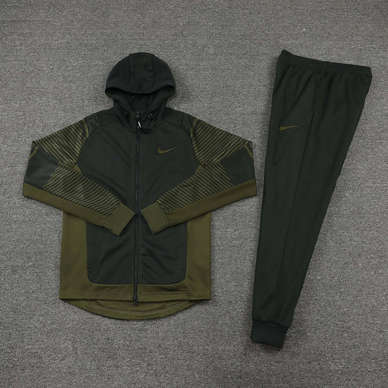 Conjunto de Moletom Nike com Touca Cinza e Verde Musgo