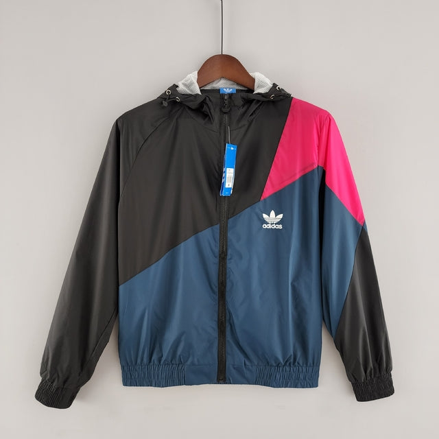 Corta Vento Adidas Preto, Azul e Rosa