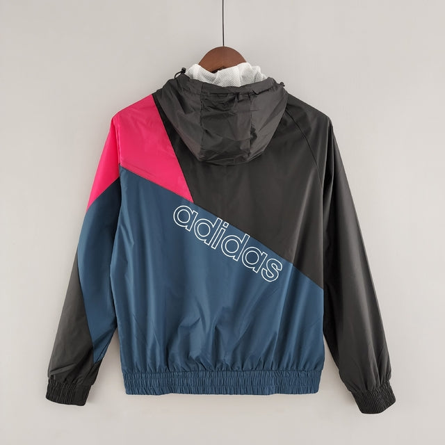 Corta Vento Adidas Preto, Azul e Rosa