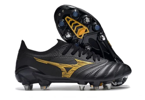 Chuteira Campo Mizuno Morelia Neo 4 Trava Mista Preta e Amarelo